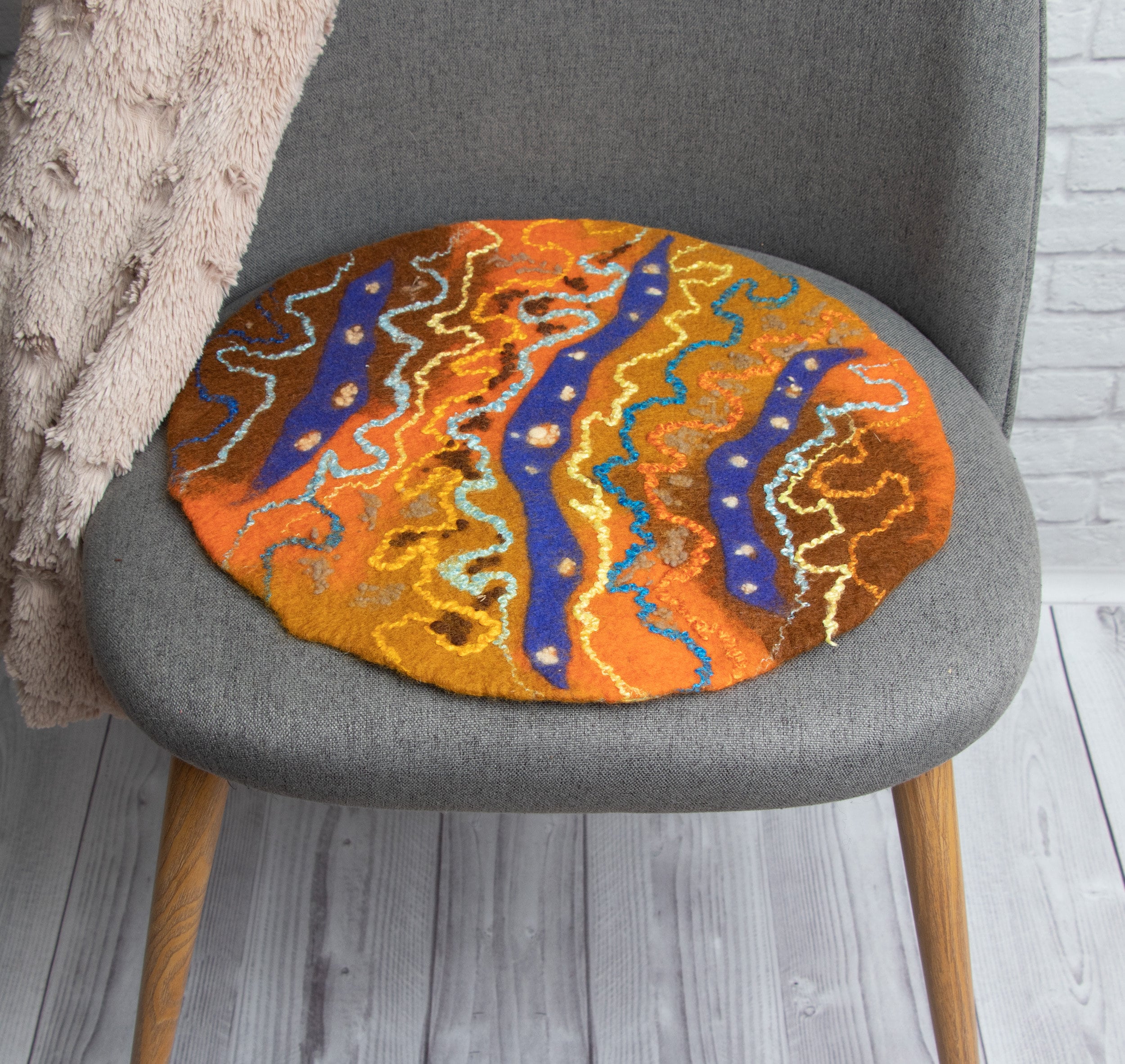 Abstract Small Round Chair Pad Natural Multi Color Handmade Etsy