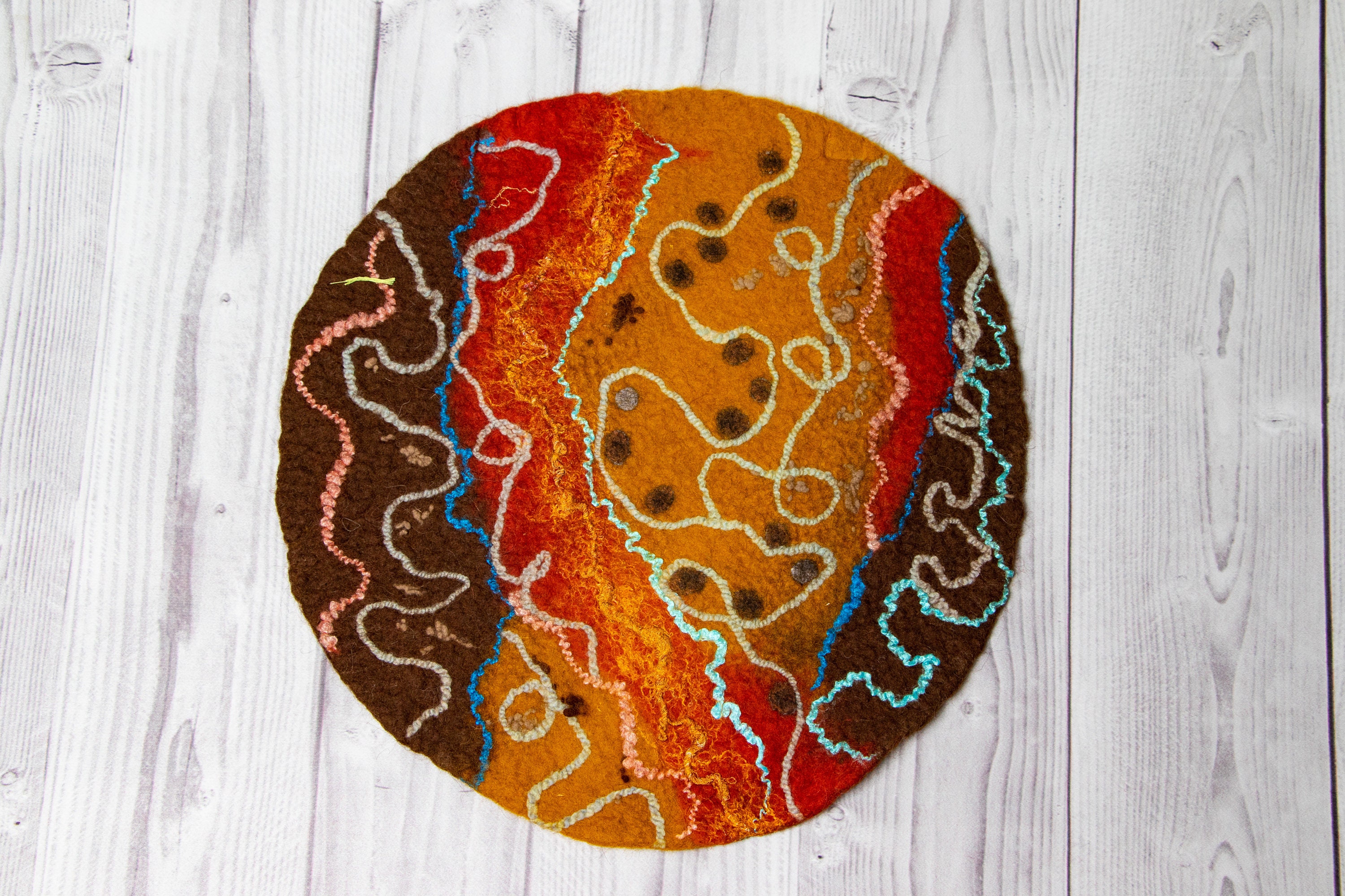 Abstract Small Round Chair Pad Natural Multi Color Handmade Chair
