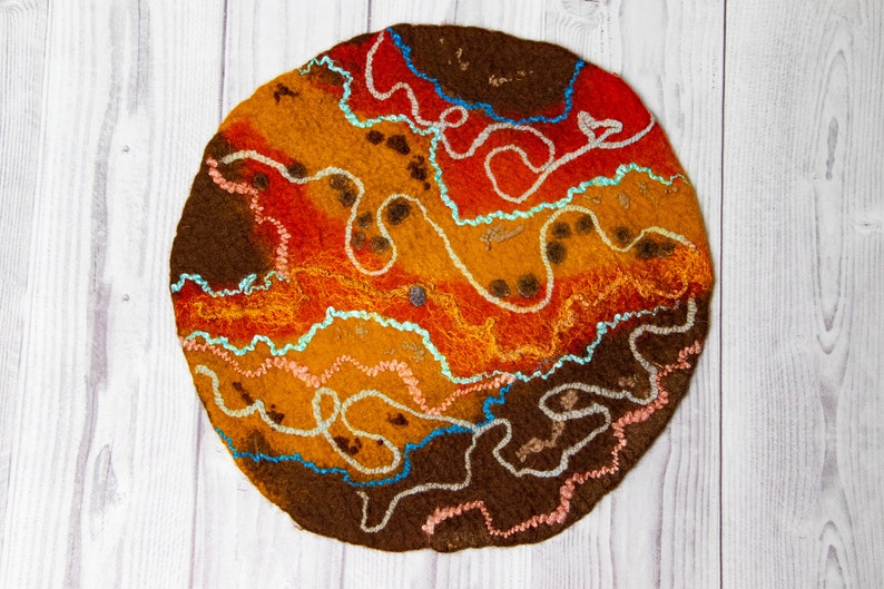 Abstract Small Round Chair Pad Natural Multi Color Handmade Chair