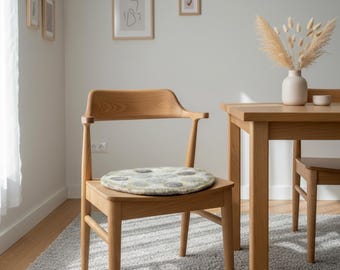 Handmade Wool Felt Chair Pad: Round Seat Cushion with Sashiko Embroidery