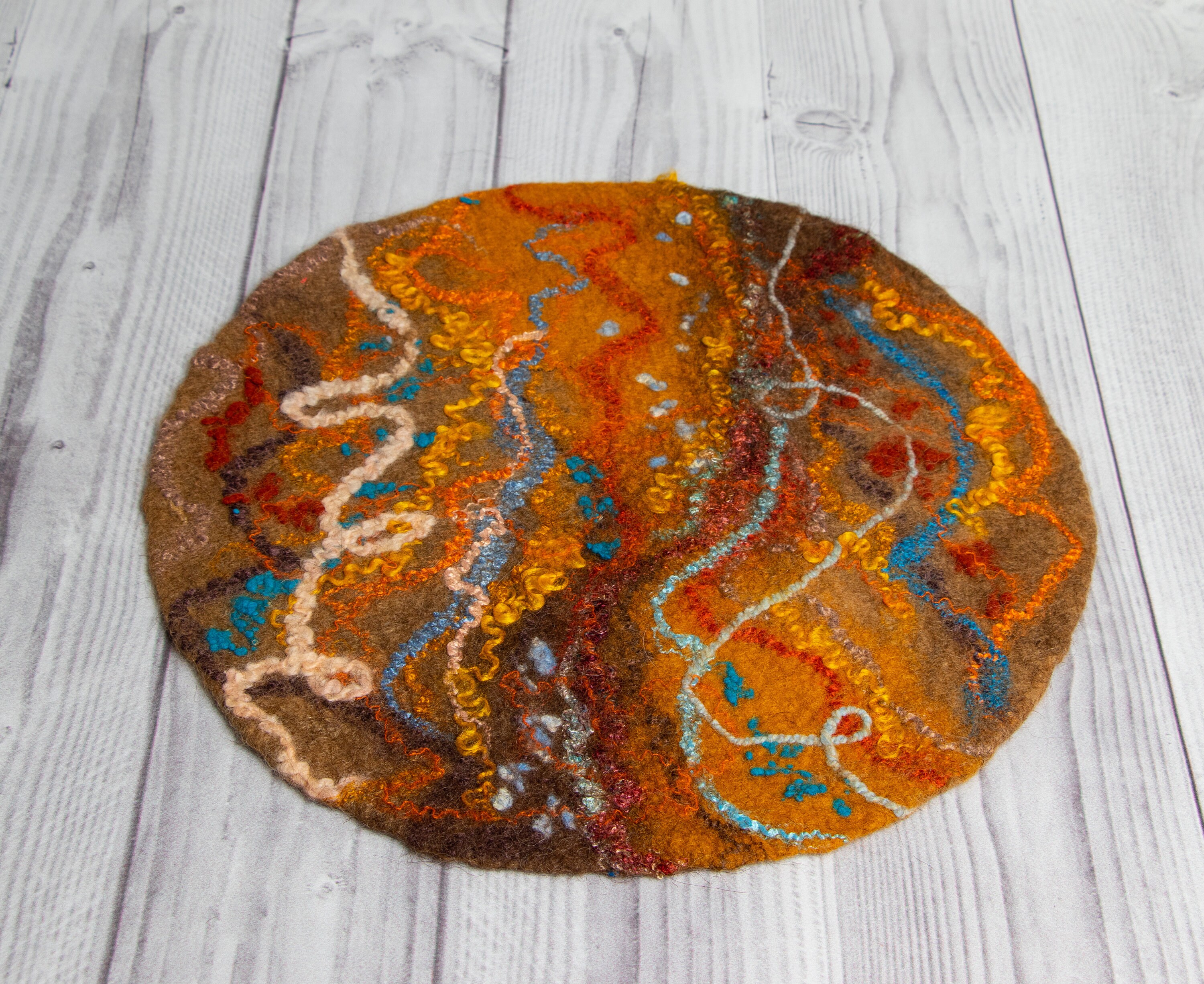 Abstract Small Round Chair Pad Natural Multi Color Handmade Etsy