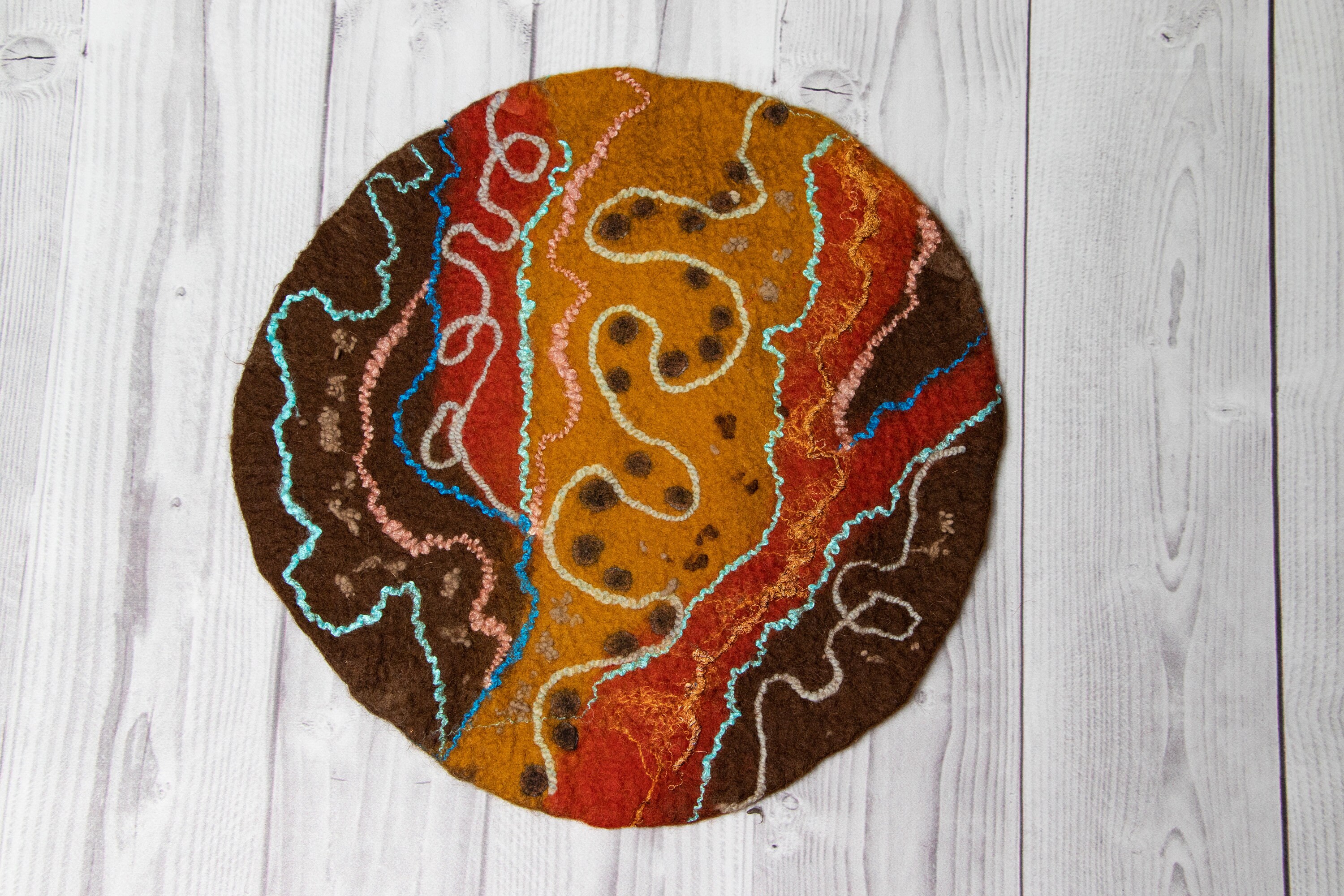 Abstract Small Round Chair Pad Natural Multi Color Handmade Chair