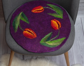 Handmade Wool Felt Chair Pad: Abstract Tulip Design