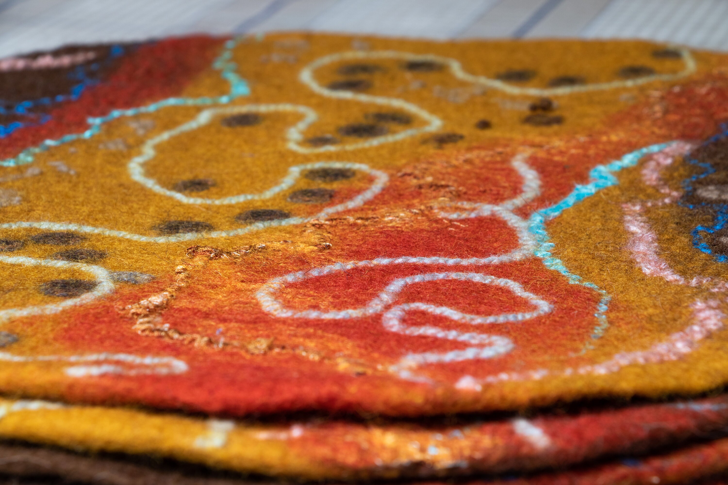 Abstract Small Round Chair Pad Natural Multi Color Handmade Chair