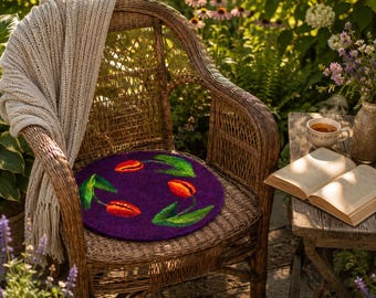 Handmade Wool Felt Chair Pad: Abstract Tulip Design