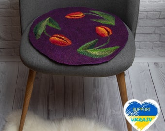 Natural wool chair pad for dining chair - Handmade felt rug -  Soft decorative accent rug ready to ship - Natural  felt chair mats