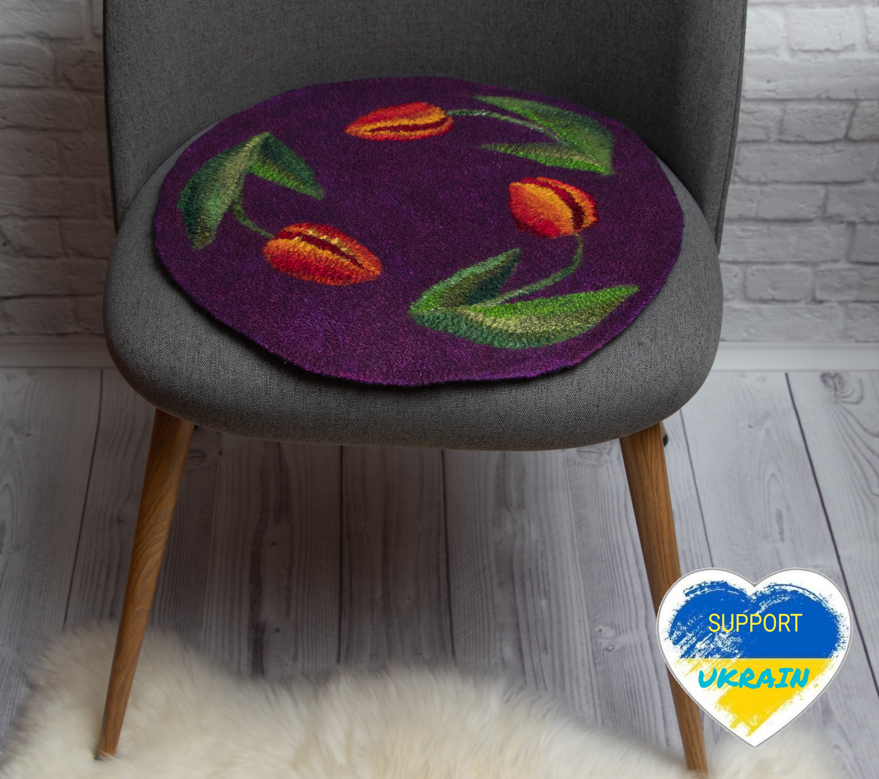Natural Wool Chair Pad for Dining Chair Handmade Felt Rug Soft