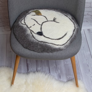 Chair cushions, round seat cushions, custom made - 100% Wool handmade felted chair pad -  Wool felted chair pads cushion. Animal round rugs