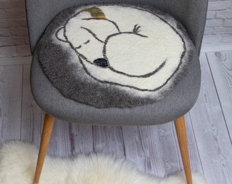 Chair cushions, round seat cushions, custom made - 100% Wool handmade felted chair pad -  Wool felted chair pads cushion. Animal round rugs