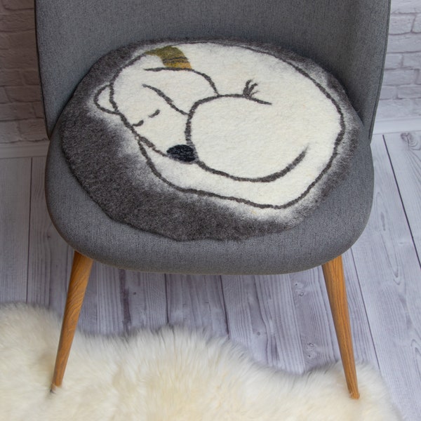 Coussins de chaise, coussins d'assise ronds, faits sur mesure - Coussin de chaise 100 % laine feutrée fait main - Coussin de chaise feutré de laine. Tapis ronds animaux