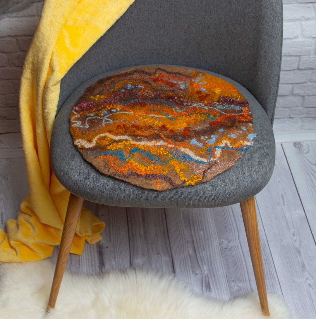 Abstract Small Round Chair Pad Natural Multi Color Handmade Etsy