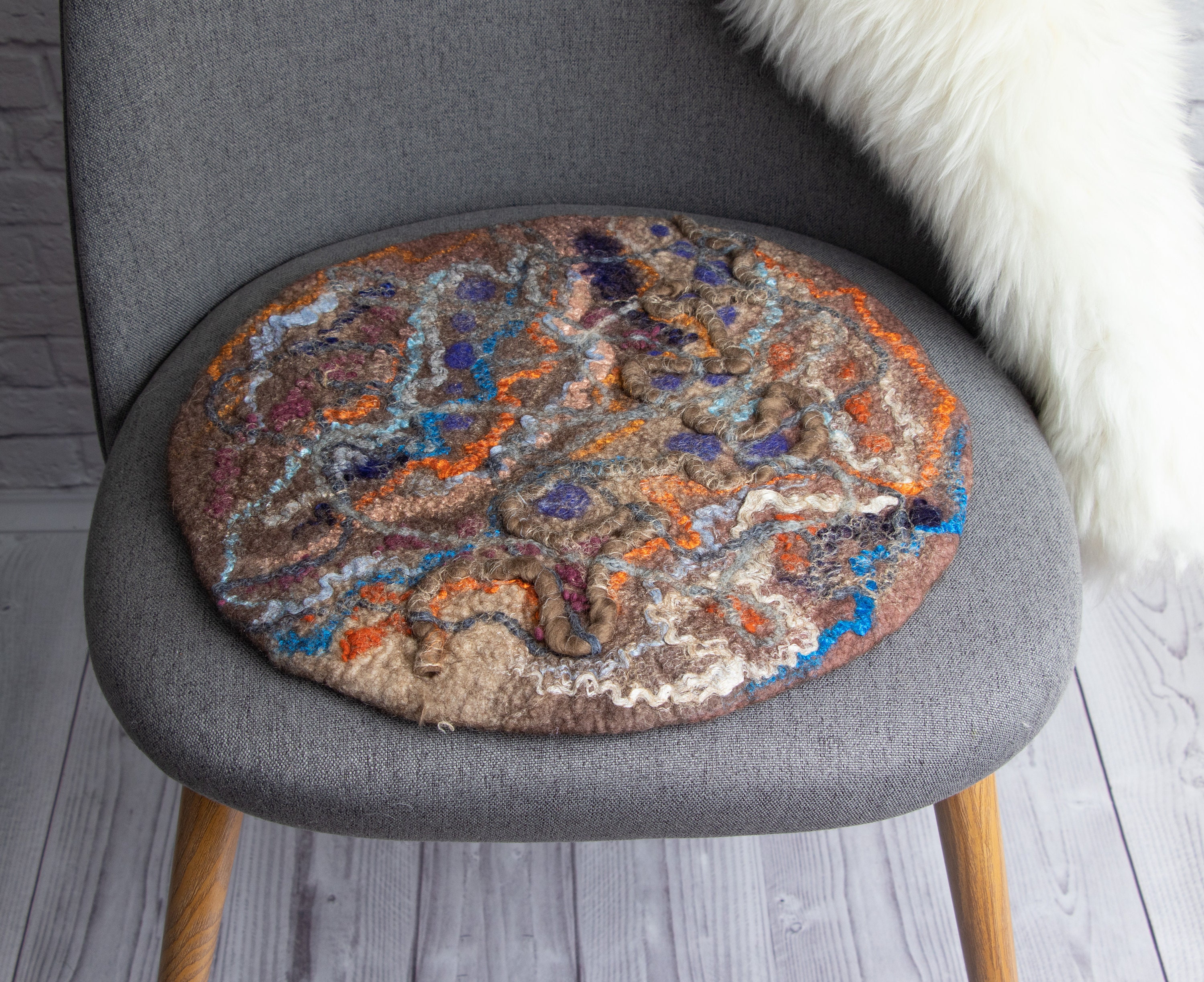 Abstract Small Round Chair Pad Natural Multi Color Handmade Etsy