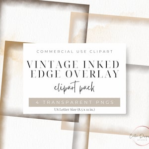 Vintage Inked Edge Scrapbook Overlay, US Letter Size, for digital junk journaling or scrapbooking, commercial use