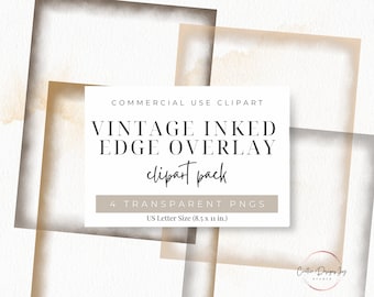 Vintage Inked Edge Overlay: US Letter Scrapbook PNG (Digital Download)
