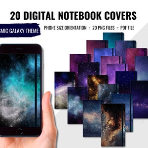 Galaxy Digital Notebook Covers, Cosmic Galaxy Space Background, 20 Phone Covers for Digital Planners, Notebooks, Journals