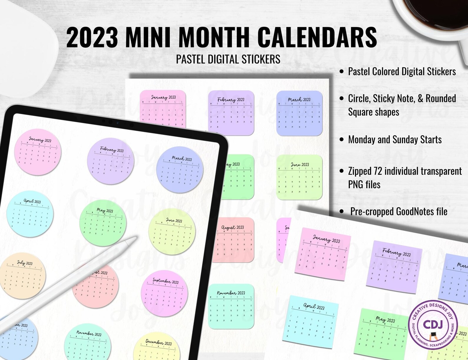 2023 Mini Calendar Widget Digital Stickers BUNDLE Sunday Etsy