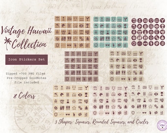 Vintage Hawaii Planner Stickers: Icon Set (PNG, GoodNotes)