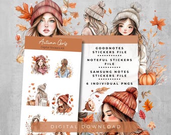 Autumn Girls Digital Stickers Kit | PNG | Goodnotes, Noteful, and Samsung Notes files included