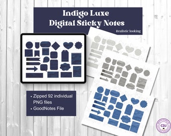 Realistic Sticky Notes Clipart in Indigo Blue and White Pearl theme for your digital planner, journal or scrapbooking