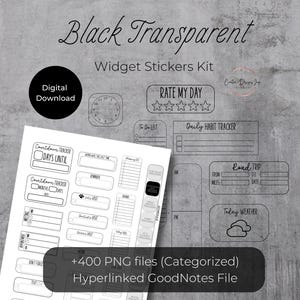 Black Transparent Widget Stickers: Digital Planner (PNG & GoodNotes File)