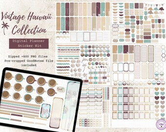 Vintage Hawaii Planner Stickers Kit: 800+ PNG Files (Digital Download)