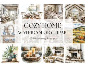 Cozy Home Watercolor Clipart Midjourney Prompts Guide for AI Generated Images