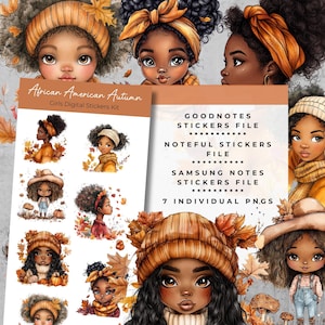 Autumn African American Girls Digital Stickers Kit | PNG | Goodnotes, Noteful, Samsung Notes files included