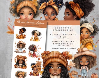 Autumn African American Girls Digital Stickers Kit | PNG | Goodnotes, Noteful, Samsung Notes files included