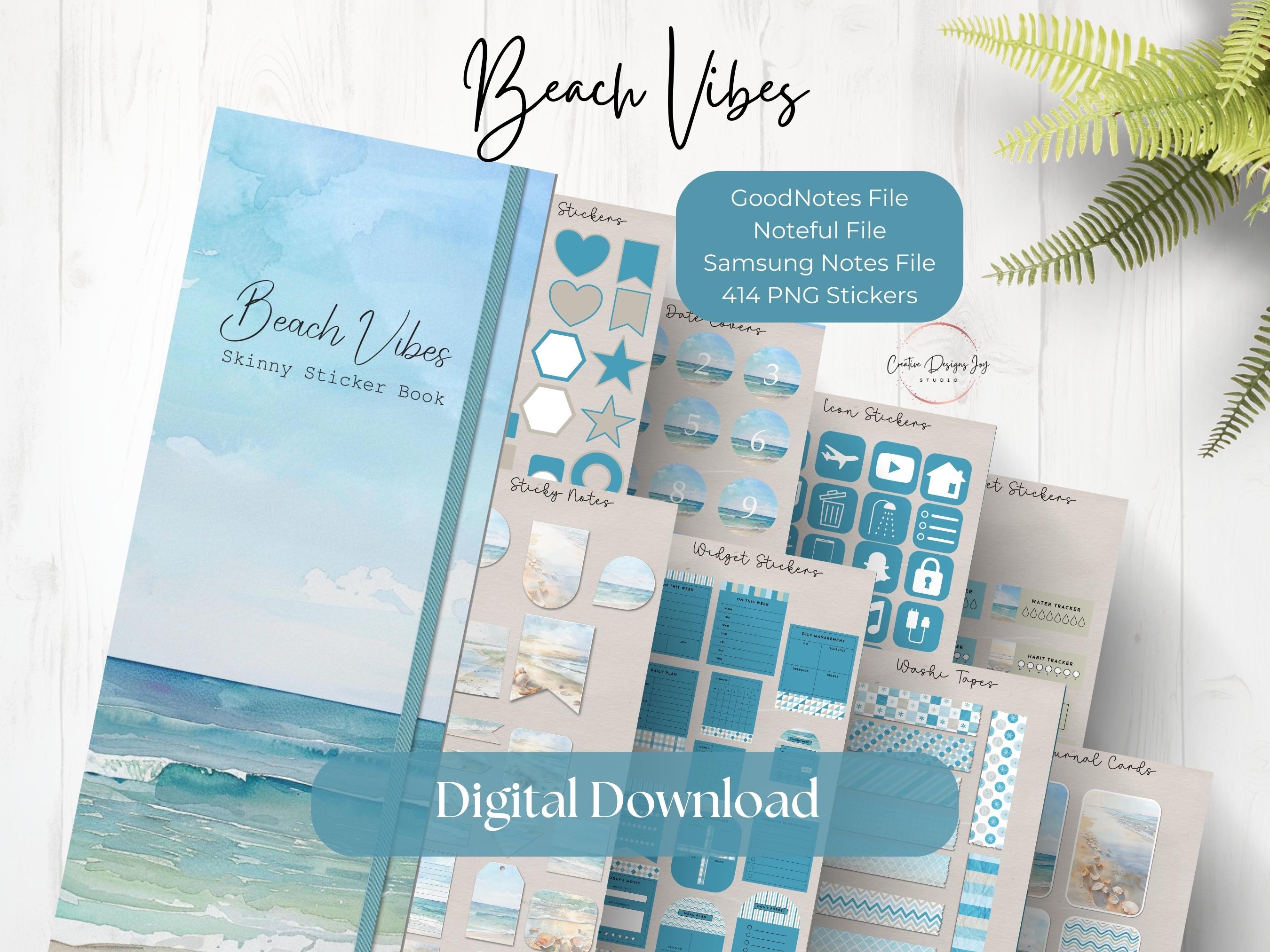 Beach Vibes Digital Planner Stickers Sidekick | Skinny Book | Widget | Memory Album | Journaling | Goodnotes, Noteful, and Samsung Notes
