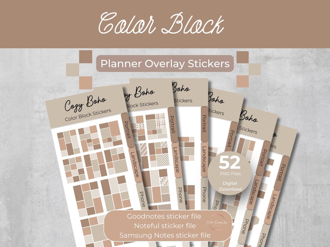 Cozy Boho Color Block Stickers: Digital Planner Overlays (PNG Files) - Etsy