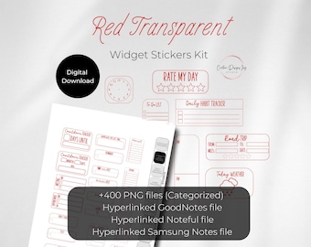 Red Transparent Widget Digital Stickers: PNG, GoodNotes, Noteful, and Samsung Notes Files