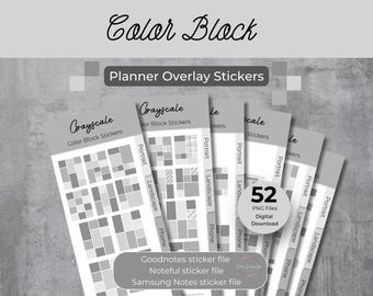 Grayscale Color Block Stickers: Digital Planner Overlays