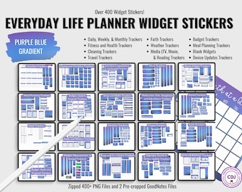Purple Blue Gradient Planner Stickers: 400+ Digital Widgets (PNG & GoodNotes)