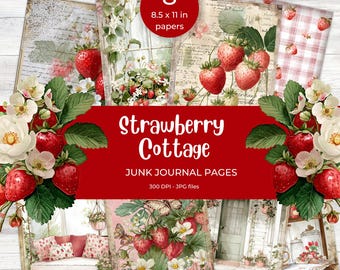 Strawberry Cottage Junk Journal Pages, Printable US Letter JPG