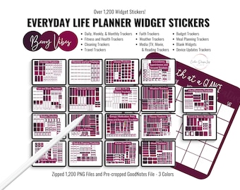 Berry Vibes Digital Planner Stickers: 1200+ Everyday Life Widgets (PNG, GoodNotes)