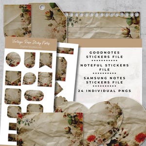Realistic Sticky Notes, Vintage Rose, Digital Stickers, PNG, Goodnotes, Noteful, and Samsung Notes files included