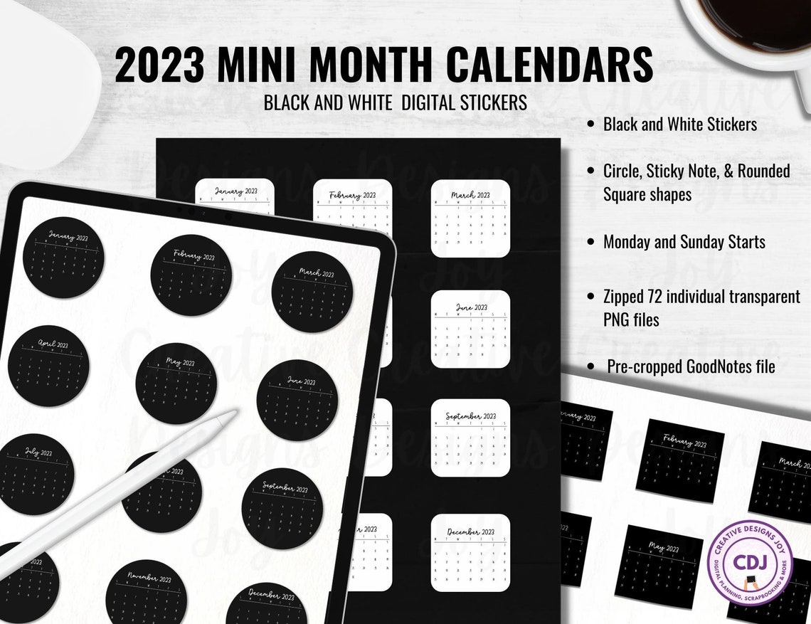 2023 Mini Calendar Widget Digital Stickers BUNDLE Sunday Etsy