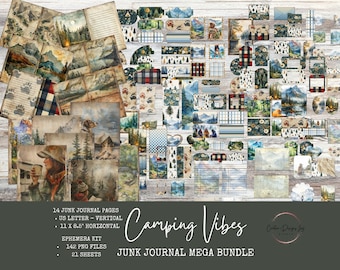 Camping Vibes Junk Journal Mega Bundle | Ephemera Kit | US Letter and Landscape Junk Journal Pages | Instant Download