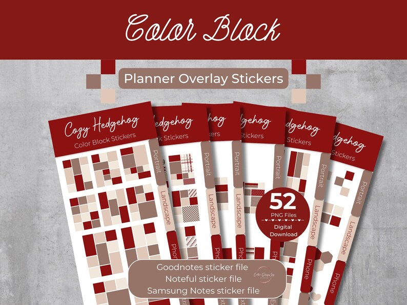 Cozy Hedgehog Planner Stickers: Color Blocks Overlay (PNG Digital ...