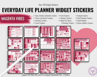 Magenta Planner Stickers: 750+ Digital Widgets (PNG, GoodNotes)