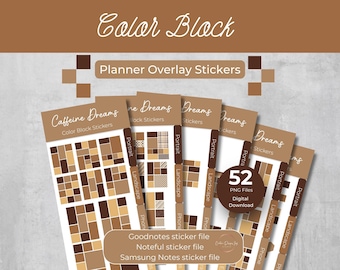 Caffeine Dreams Color Block Stickers: Digital Planner Overlays