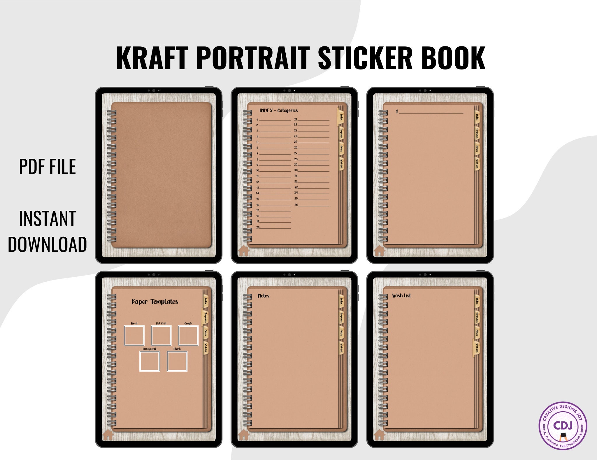 Digital Sticker Books, 3 Blank Sticker Books, Kraft Style