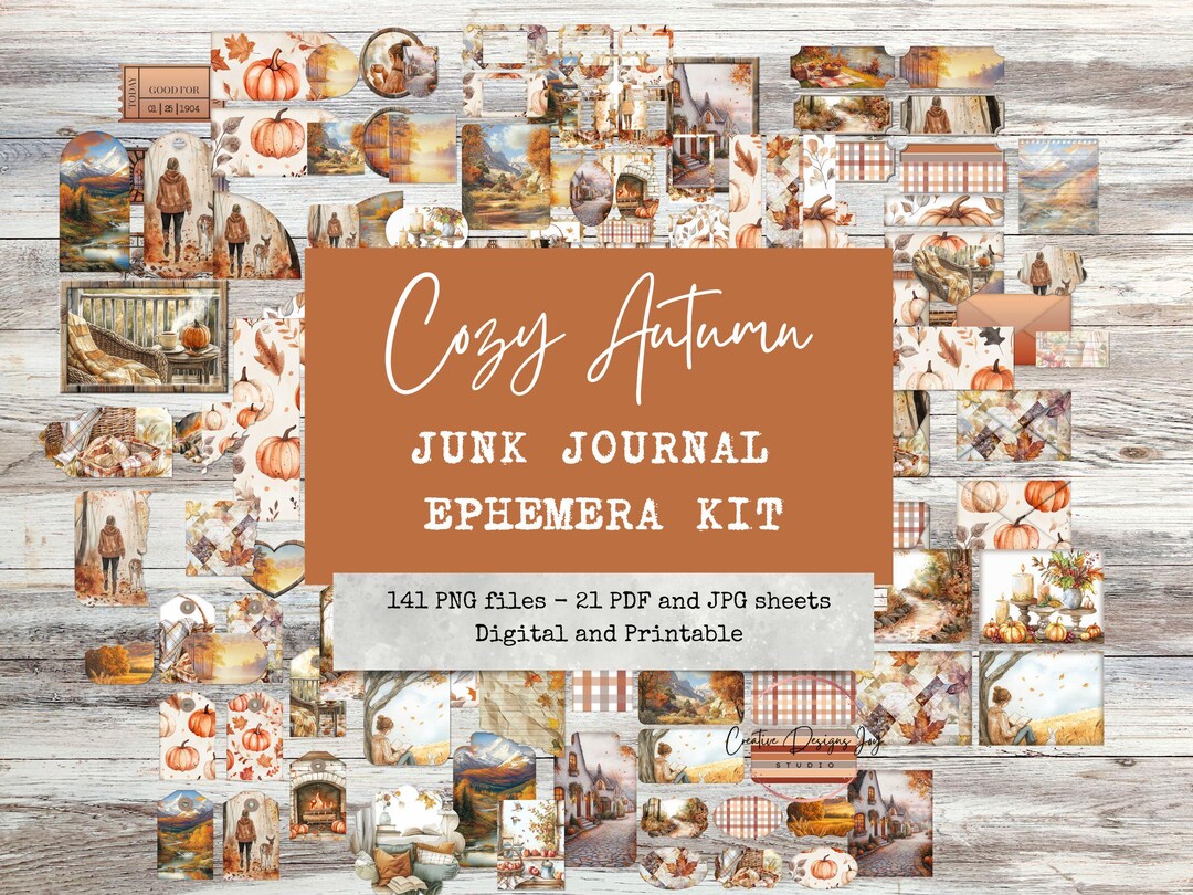 Cozy Autumn Junk Journal Ephemera: Printable Kit (PNG, JPG, PDF) - Etsy