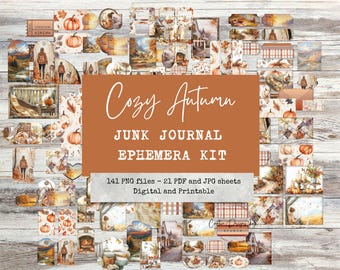 Cozy Autumn Junk Journal Ephemera: Printable Kit (PNG, JPG, PDF)