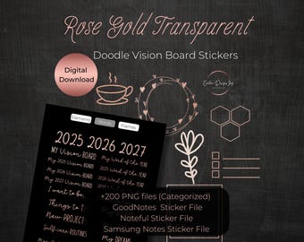 Rose Gold Vision Board Stickers: Doodle Planner Clipart (Digital Download)