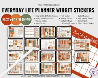 Rusty Earth Digital Planner Stickers: 1200+ Everyday Life Widgets (PNG & GoodNotes Files)