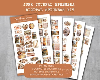 Cozy Autumn Ephemera: Junk Journal Digital Stickers (PNG, Goodnotes, Noteful, Samsung Notes Files Included)