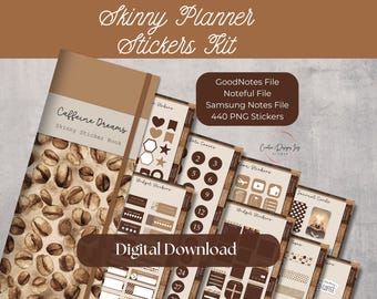 Caffeine Dreams Digital Skinny Coffee Planner Stickers Book Journal and Memory Kit