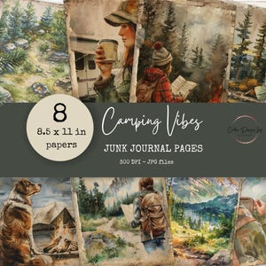Camping Vibes Junk Journal Pages | US Letter size | Eight 8.5x11 inches pages | Printable