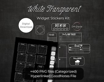 White Transparent Widget Stickers: Dark Mode Planner Stamps (Digital Download)